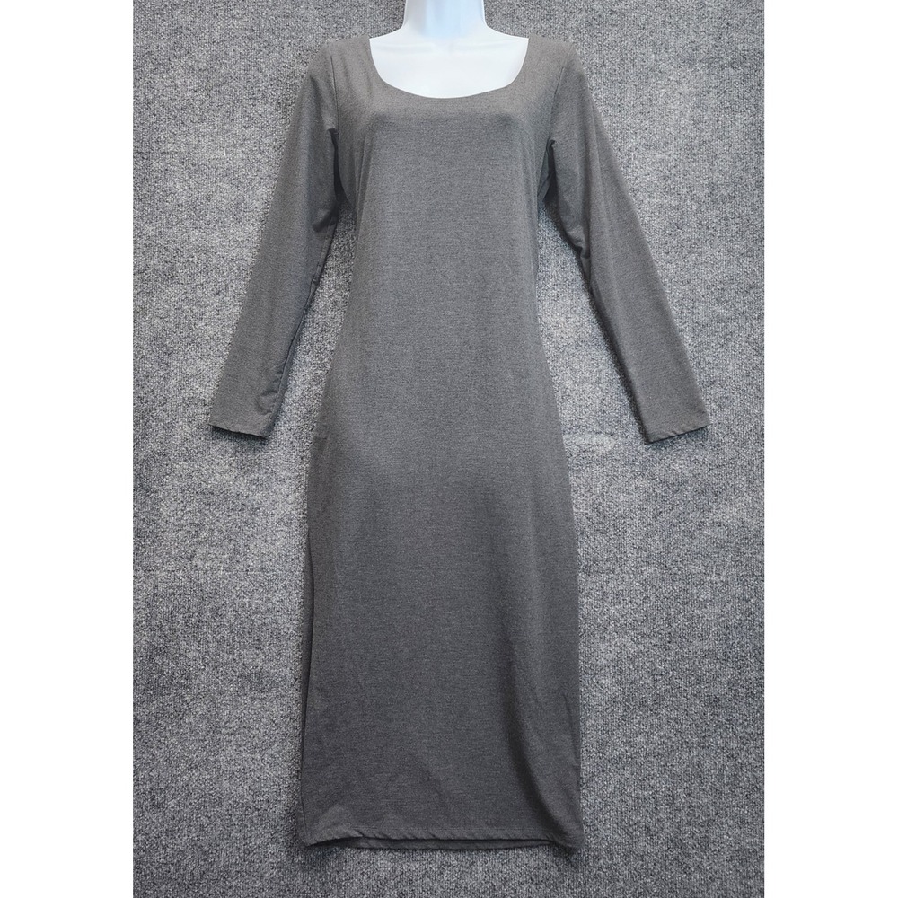 HATCH The Body Maternity Dress Womens M Bamboo Bodycon Midi Gray Long Sleeve